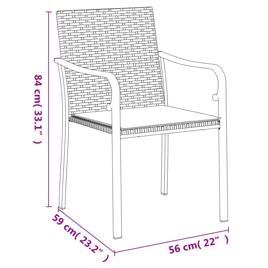 vidaXL Sedie da Giardino con Cuscini 6pz Neri 56x59x84cm in Polyrattan