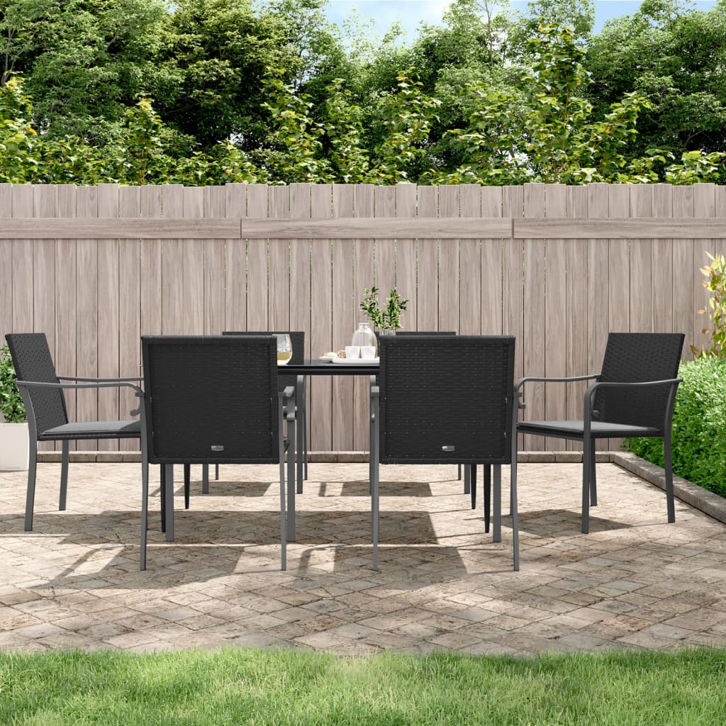 vidaXL Sedie da Giardino con Cuscini 6pz Neri 56x59x84cm in Polyrattan