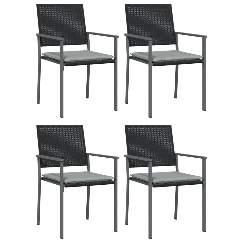 vidaXL Sedie da Giardino con Cuscini 4pz Nere 54x62,5x89 cm Polyrattan