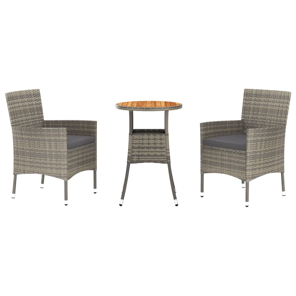 vidaXL Set Bistrò da Giardino 3 pz con Cuscini in Polyrattan Grigio