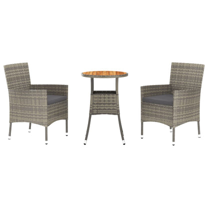 vidaXL Set Bistrò da Giardino 3 pz con Cuscini in Polyrattan Grigio