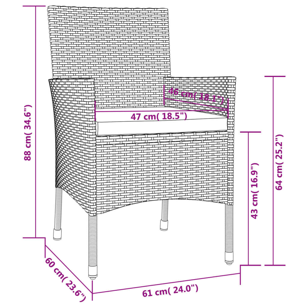 vidaXL Set Bistrò da Giardino 3 pz con Cuscini in Polyrattan Grigio
