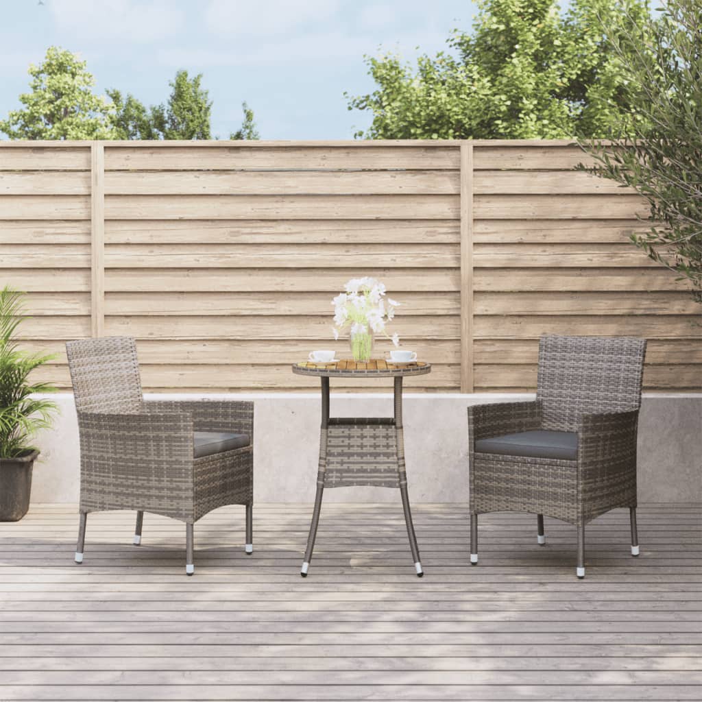 vidaXL Set Bistrò da Giardino 3 pz con Cuscini in Polyrattan Grigio