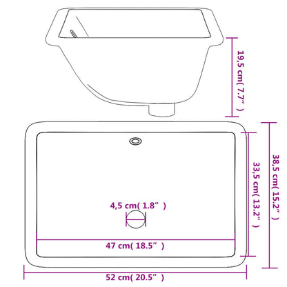 vidaXL Lavandino da Bagno Bianco 52x38,5x19,5 cm Rettangolare Ceramica
