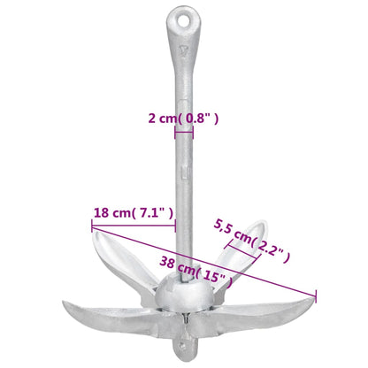 vidaXL Ancora Pieghevole con Corda Argento 4 kg Ghisa Zincata a Caldo