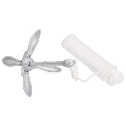 vidaXL Ancora Pieghevole con Corda Argento 4 kg Ghisa Zincata a Caldo