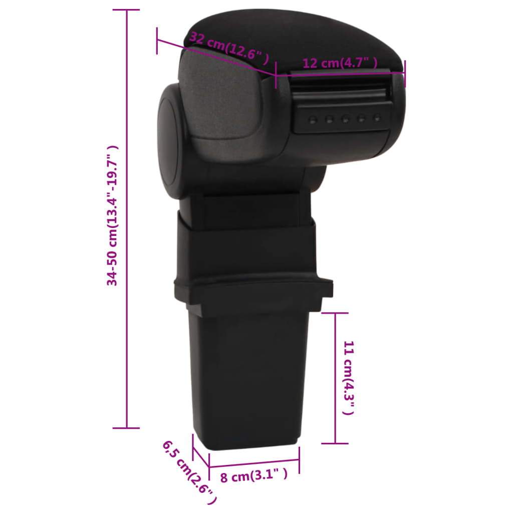 vidaXL Bracciolo per Auto Nero 12x32x(34-50) cm in ABS