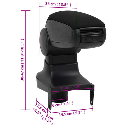 vidaXL Bracciolo per Auto Nero 15x35x(30-47) cm in ABS