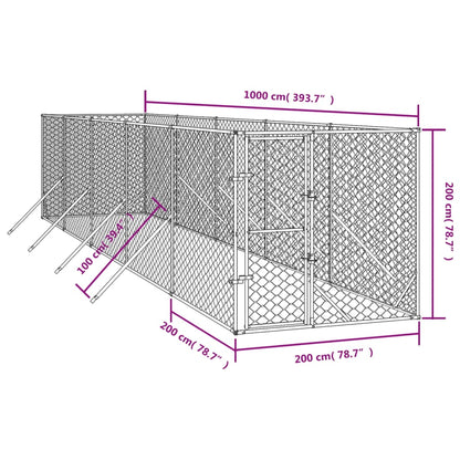 vidaXL Cuccia per Cani da Esterno Argento 2x10x2 m Acciaio Zincato
