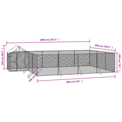 vidaXL Cuccia Cani da Esterno Tetto Argento 10x6x2,5 m Acciaio Zincato