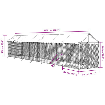 vidaXL Cuccia Cani da Esterno Tetto Argento 2x14x2,5 m Acciaio Zincato