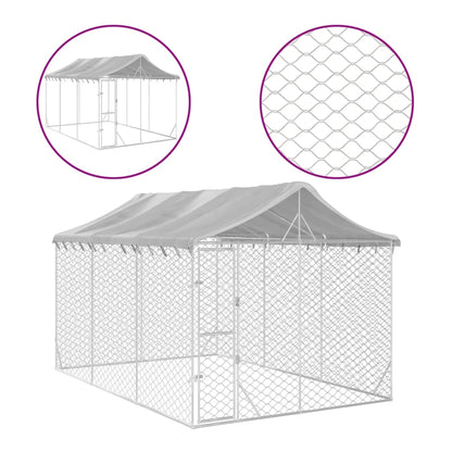 vidaXL Cuccia Cani da Esterno Tetto Argento 3x4,5x2,5m Acciaio Zincato