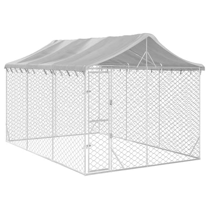 vidaXL Cuccia Cani da Esterno Tetto Argento 3x4,5x2,5m Acciaio Zincato