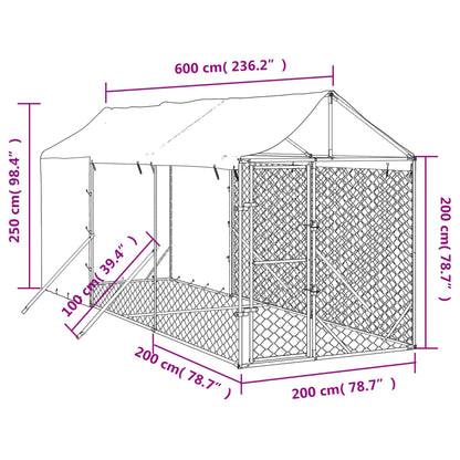 vidaXL Cuccia Cani da Esterno Tetto Argento 2x6x2,5 m Acciaio Zincato