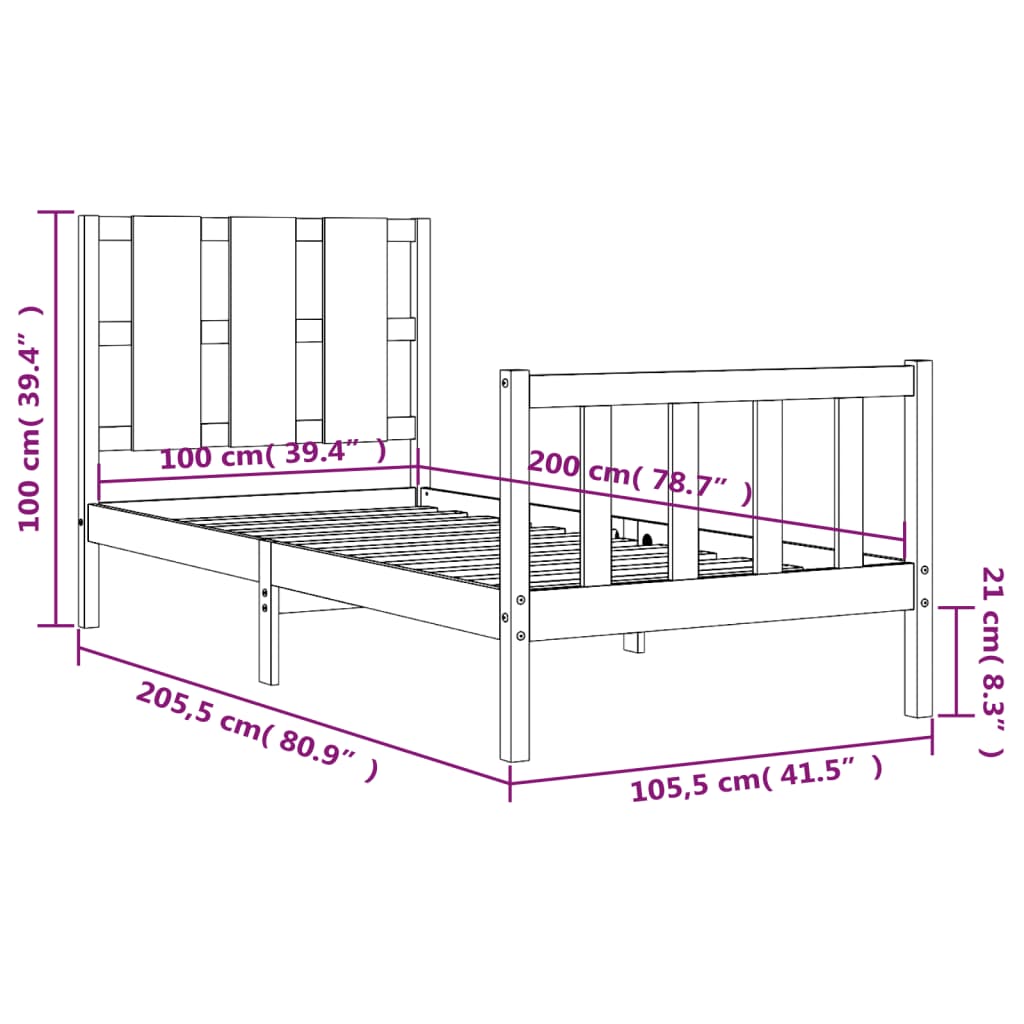 vidaXL Giroletto senza Materasso Bianco 100x200 cm Legno Massello Pino