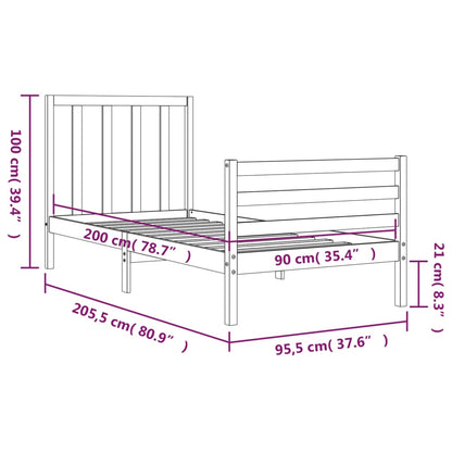 vidaXL Giroletto senza Materasso Bianco 90x200 cm Legno Massello Pino