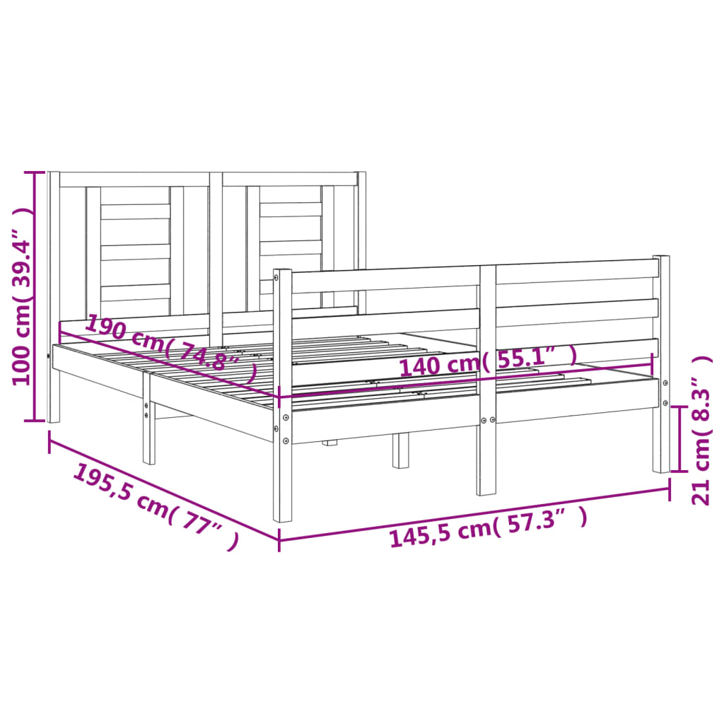vidaXL Giroletto con Testiera 140x190 cm in Legno Massello