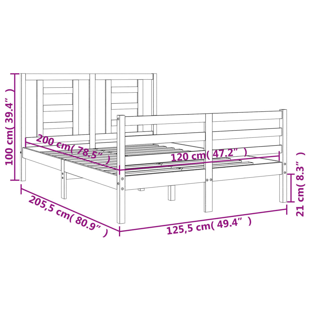 vidaXL Giroletto con Testiera Bianco 120x200 cm in Legno Massello