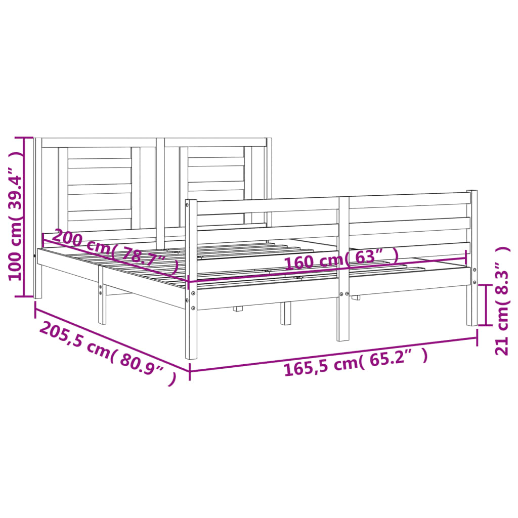 vidaXL Giroletto con Testiera Bianco 160x200 cm Legno Massello