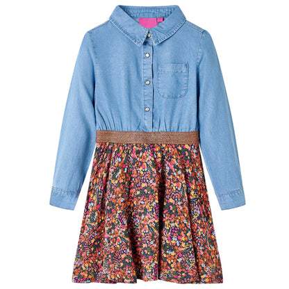 Abito da Bambina a Maniche Lunghe Blu Marino e Blu Denim 128