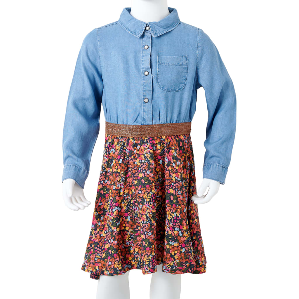 Abito da Bambina a Maniche Lunghe Blu Marino e Blu Denim 128