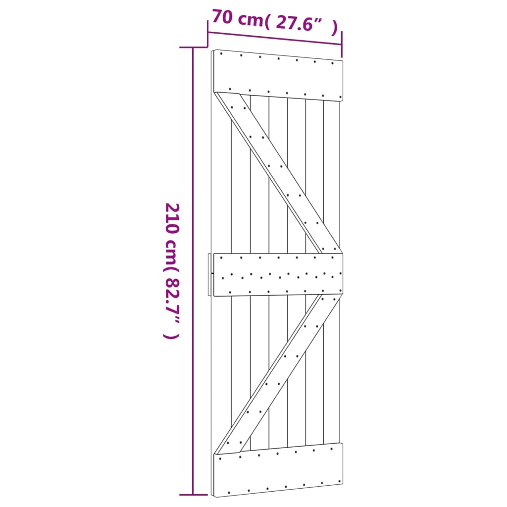 vidaXL Porta Scorrevole con Set Hardware 70x210 cm Legno Massello Pino