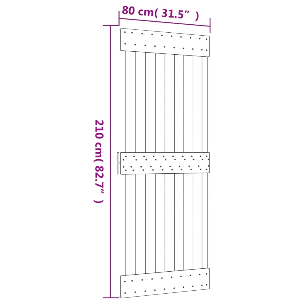 vidaXL Porta Scorrevole con Set Hardware 80x210 cm Legno Massello Pino