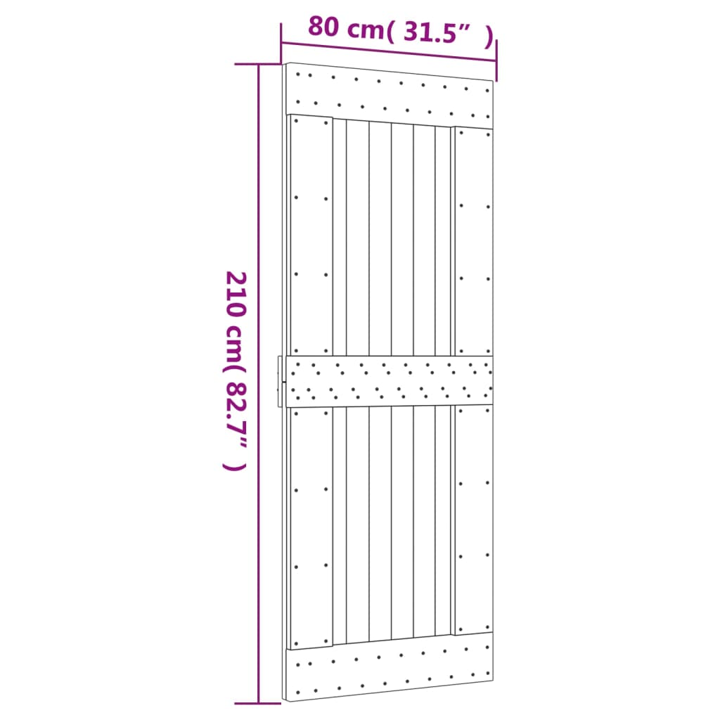 vidaXL Porta Scorrevole con Set Hardware 80x210 cm Legno Massello Pino