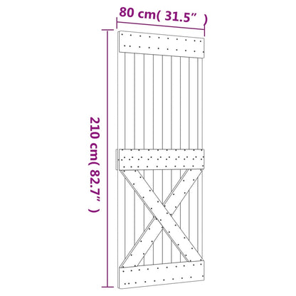 vidaXL Porta Scorrevole con Set Hardware 80x210 cm Legno Massello Pino