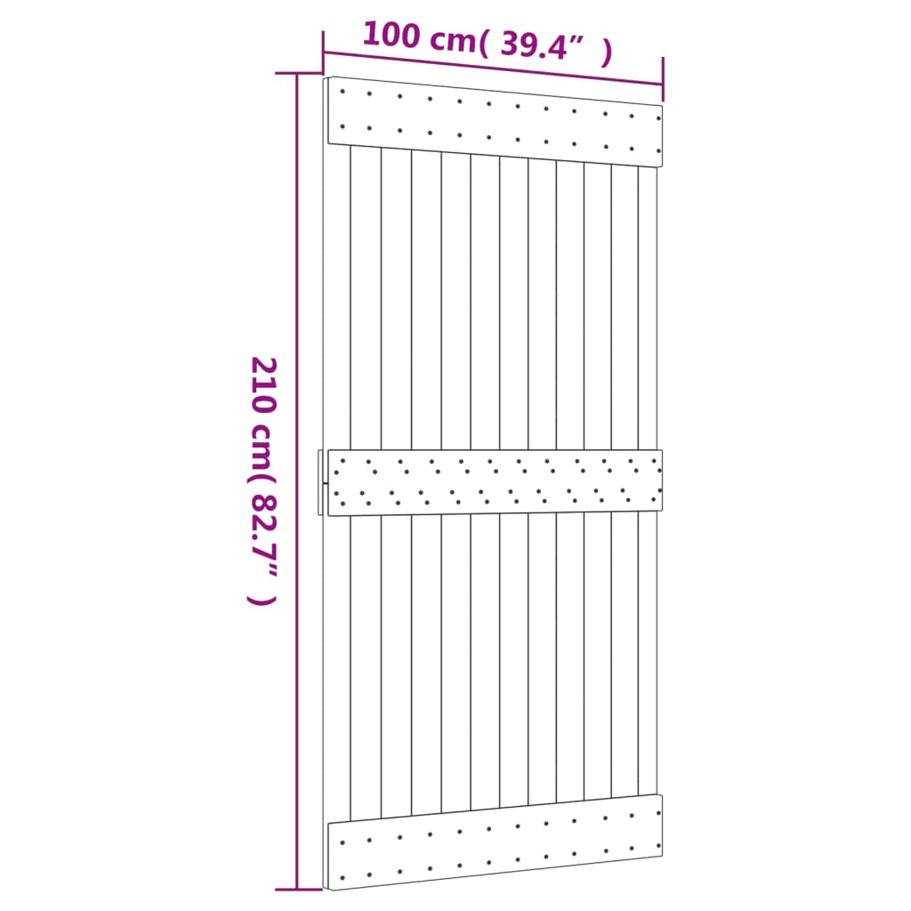 vidaXL Porta Scorrevole con Set Hardware 100x210cm Legno Massello Pino