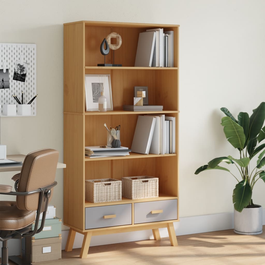 vidaXL Libreria 4 Ripiani OLDEN Grigia e Marrone Legno Massello Pino VIDAXL