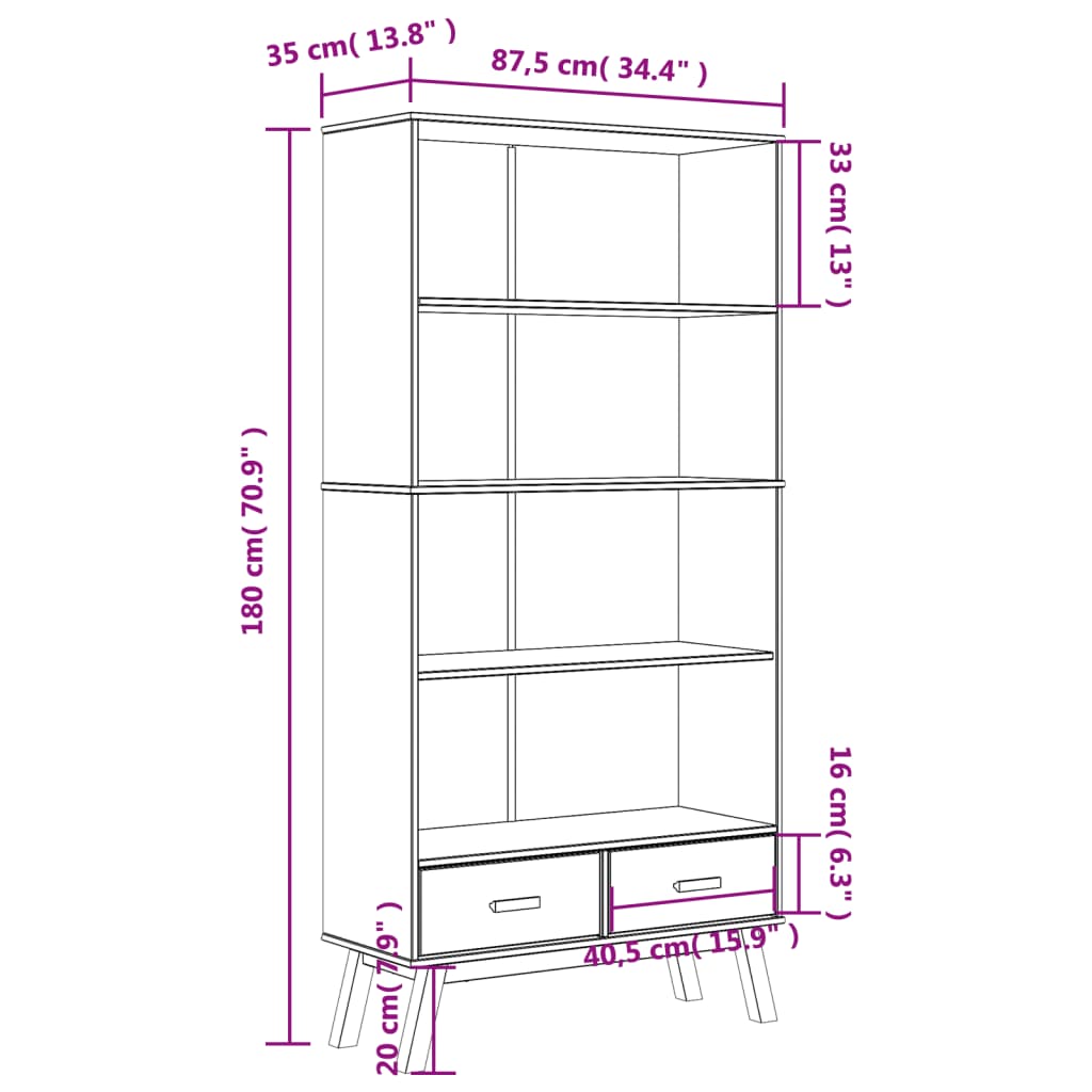 vidaXL Libreria 4 Ripiani OLDEN Grigia e Marrone Legno Massello Pino VIDAXL