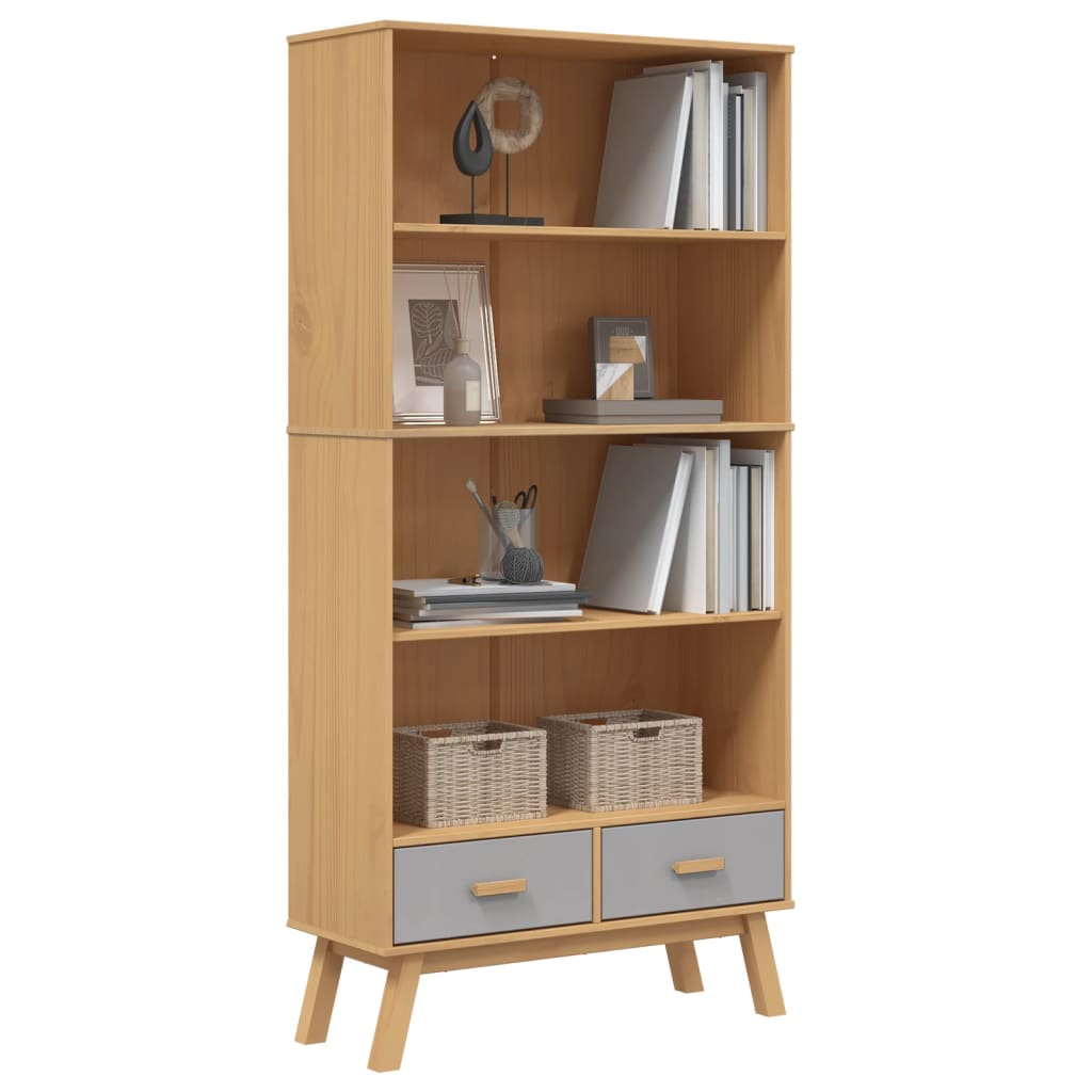 vidaXL Libreria 4 Ripiani OLDEN Grigia e Marrone Legno Massello Pino VIDAXL
