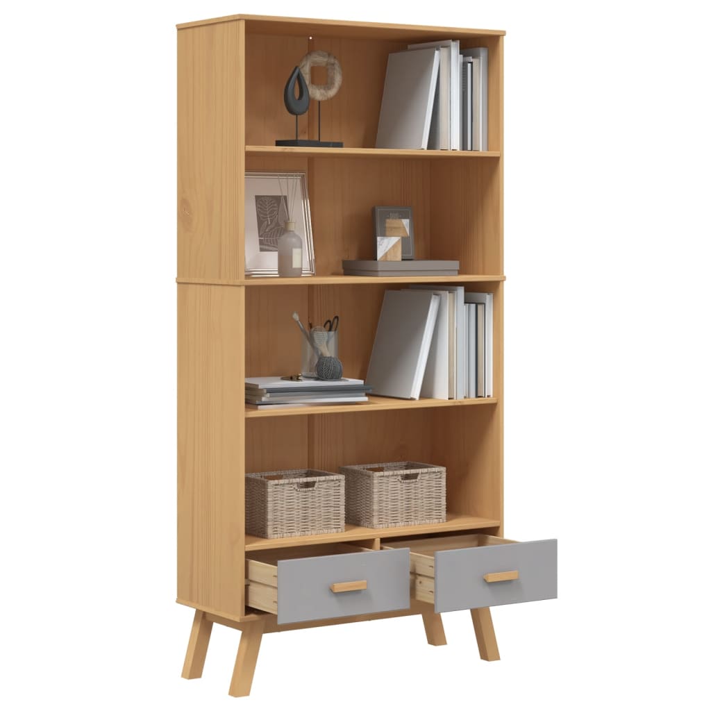 vidaXL Libreria 4 Ripiani OLDEN Grigia e Marrone Legno Massello Pino VIDAXL