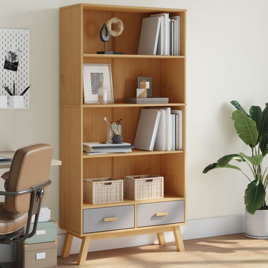 vidaXL Libreria 4 Ripiani OLDEN Grigia e Marrone Legno Massello Pino VIDAXL