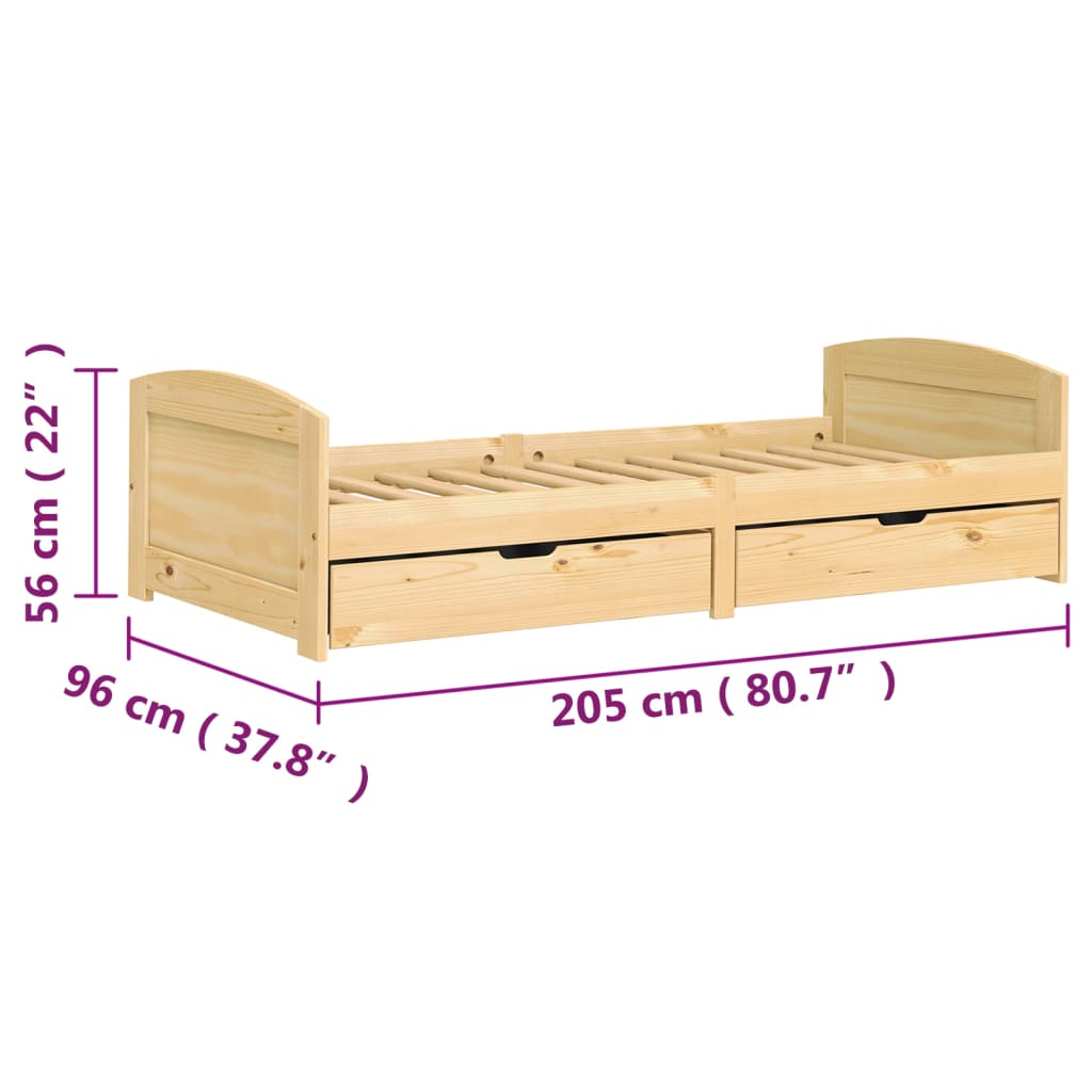 vidaXL Dormeuse 2 Cassetti 90x200 cm Legno Massello Pino IRUN