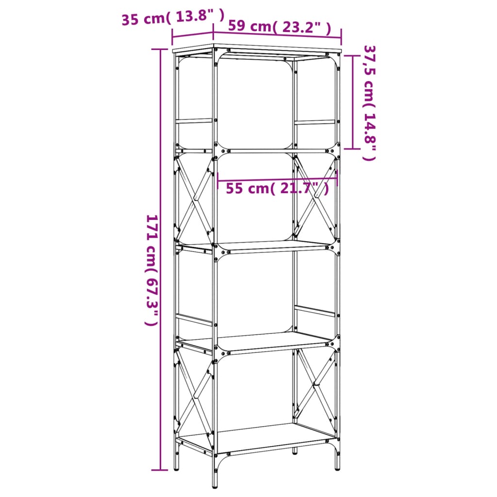 vidaXL Libreria a 5 Ripiani Nera 59x35x171 cm in Legno Multistrato VIDAXL