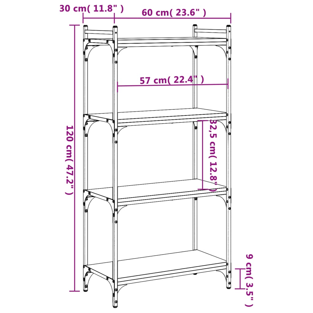vidaXL Libreria 4 Ripiani Grigio Sonoma 60x30x120cm Legno Multistrato VIDAXL