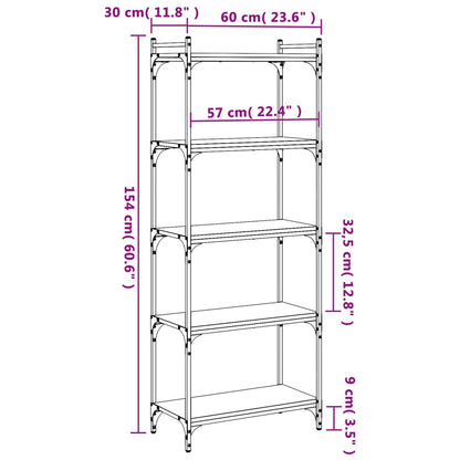vidaXL Libreria 5 Ripiani Grigio Sonoma 60x30x154cm Legno Multistrato VIDAXL