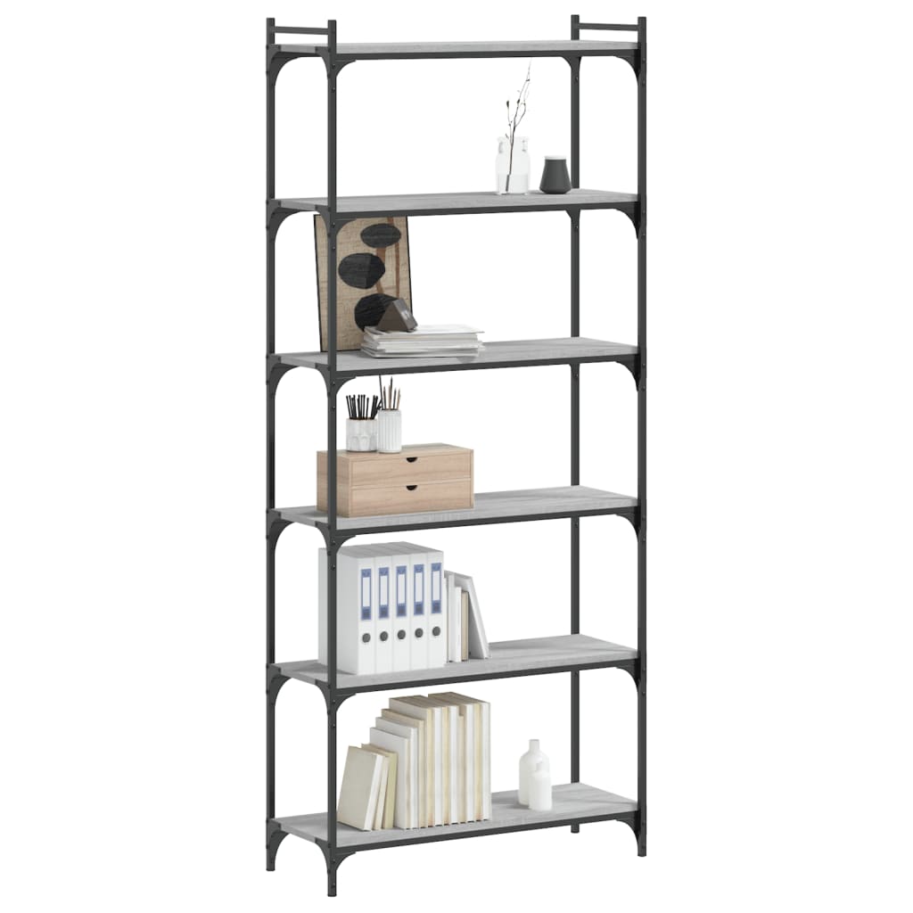 vidaXL Libreria 6 Ripiani Grigio Sonoma 80x30x188cm Legno Multistrato
