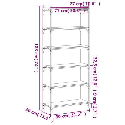 vidaXL Libreria 6 Ripiani Grigio Sonoma 80x30x188cm Legno Multistrato