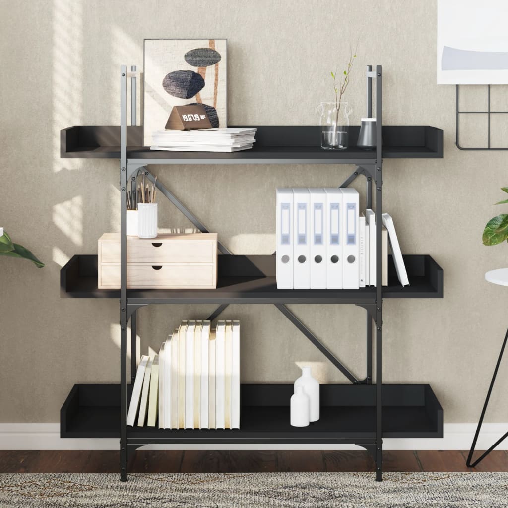 vidaXL Libreria a 3 Ripiani Nera 100x33x108,5 cm in Legno Multistrato