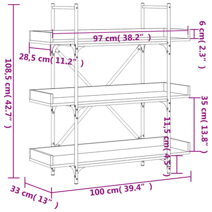 vidaXL Libreria a 3 Ripiani Nera 100x33x108,5 cm in Legno Multistrato