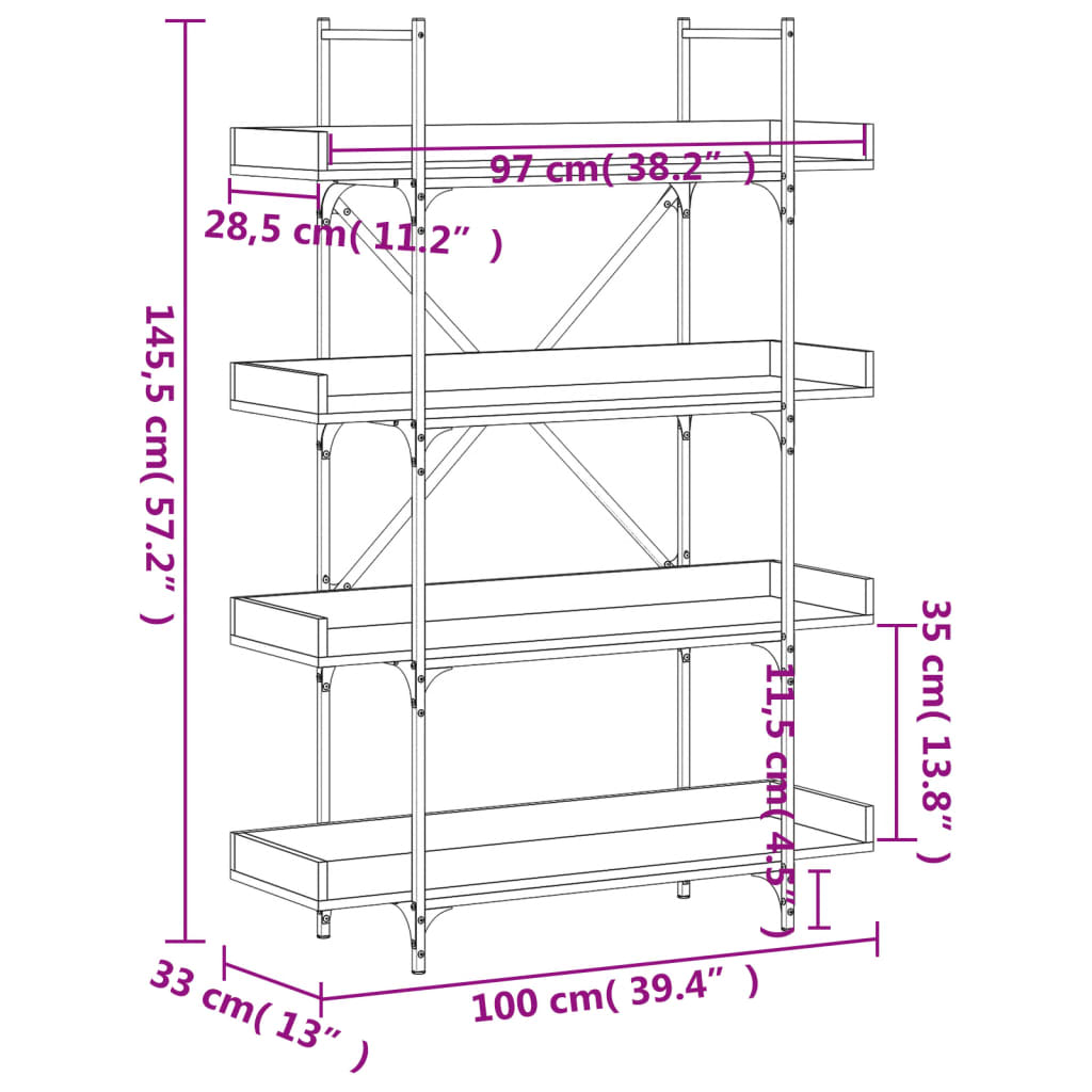 vidaXL Libreria 4 Ripiani Rovere Sonoma 100x33x145,5 Legno Multistrato