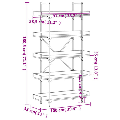 vidaXL Libreria 5 Ripiani Grigio Sonoma 100x33x180,5 Legno Multistrato