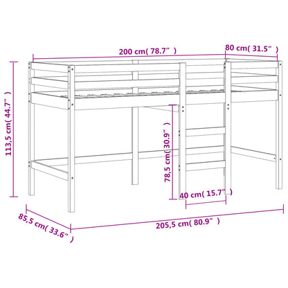 vidaXL Letto Soppalco con Scala Bambini Nero 80x200cm Massello Pino