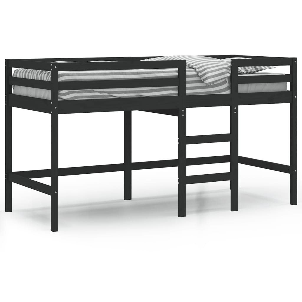 vidaXL Letto Soppalco con Scala Bambini Nero 90x200cm Massello Pino VIDAXL
