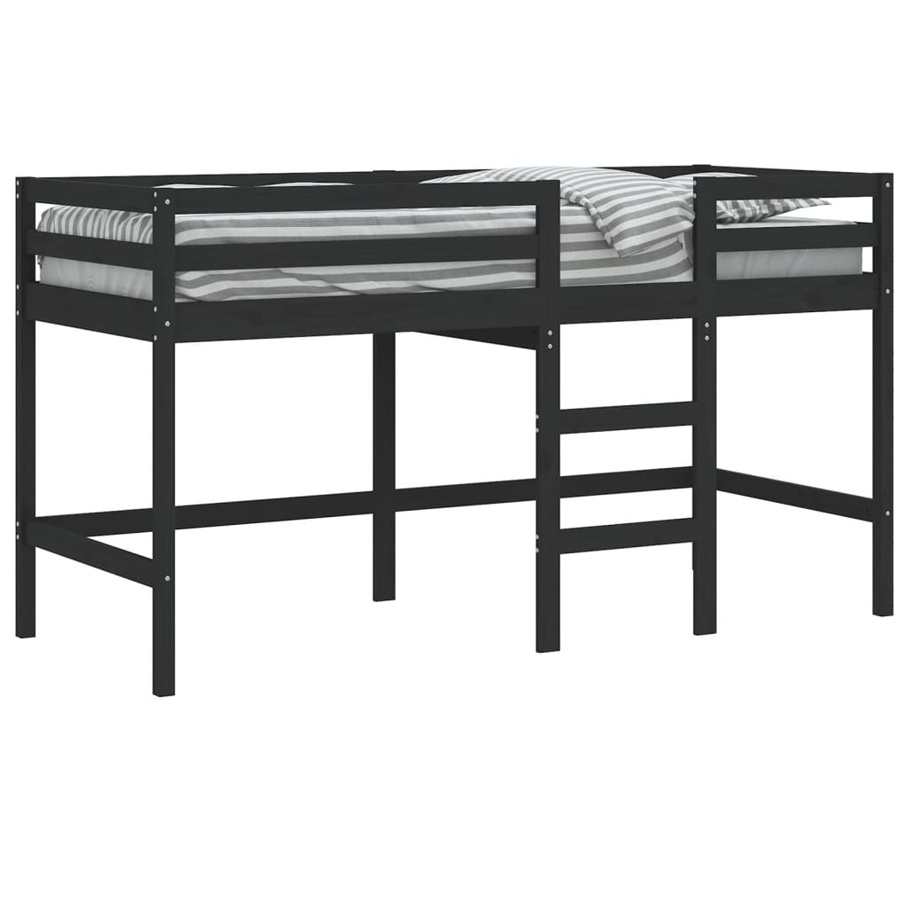 vidaXL Letto Soppalco con Scala Bambini Nero 90x200cm Massello Pino VIDAXL