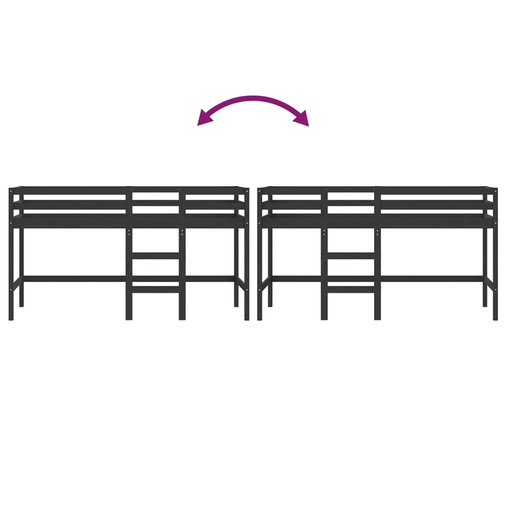 vidaXL Letto Soppalco con Scala Bambini Nero 90x200cm Massello Pino VIDAXL