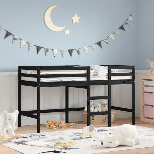 vidaXL Letto Soppalco con Scala Bambini Nero 90x200cm Massello Pino VIDAXL